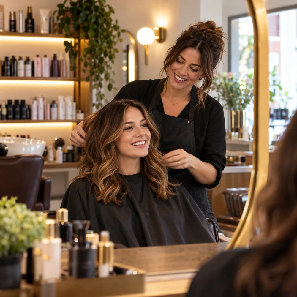 Hair stylist working with a client in a local salon