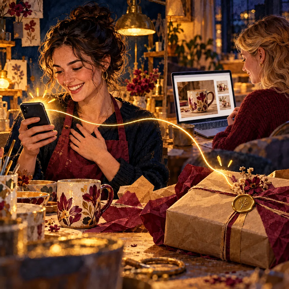 Small business owner using social media to connect with a customer