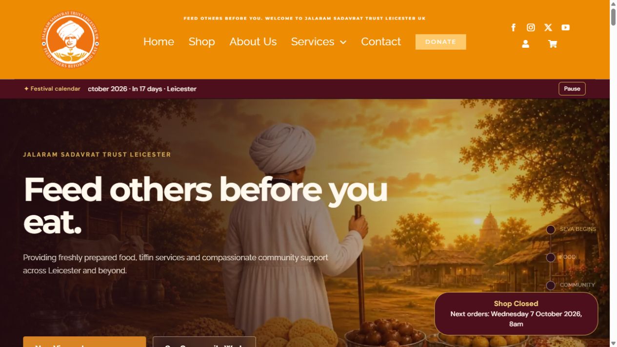 Screenshot of the Jalaram Sadavrat Leicester charity website